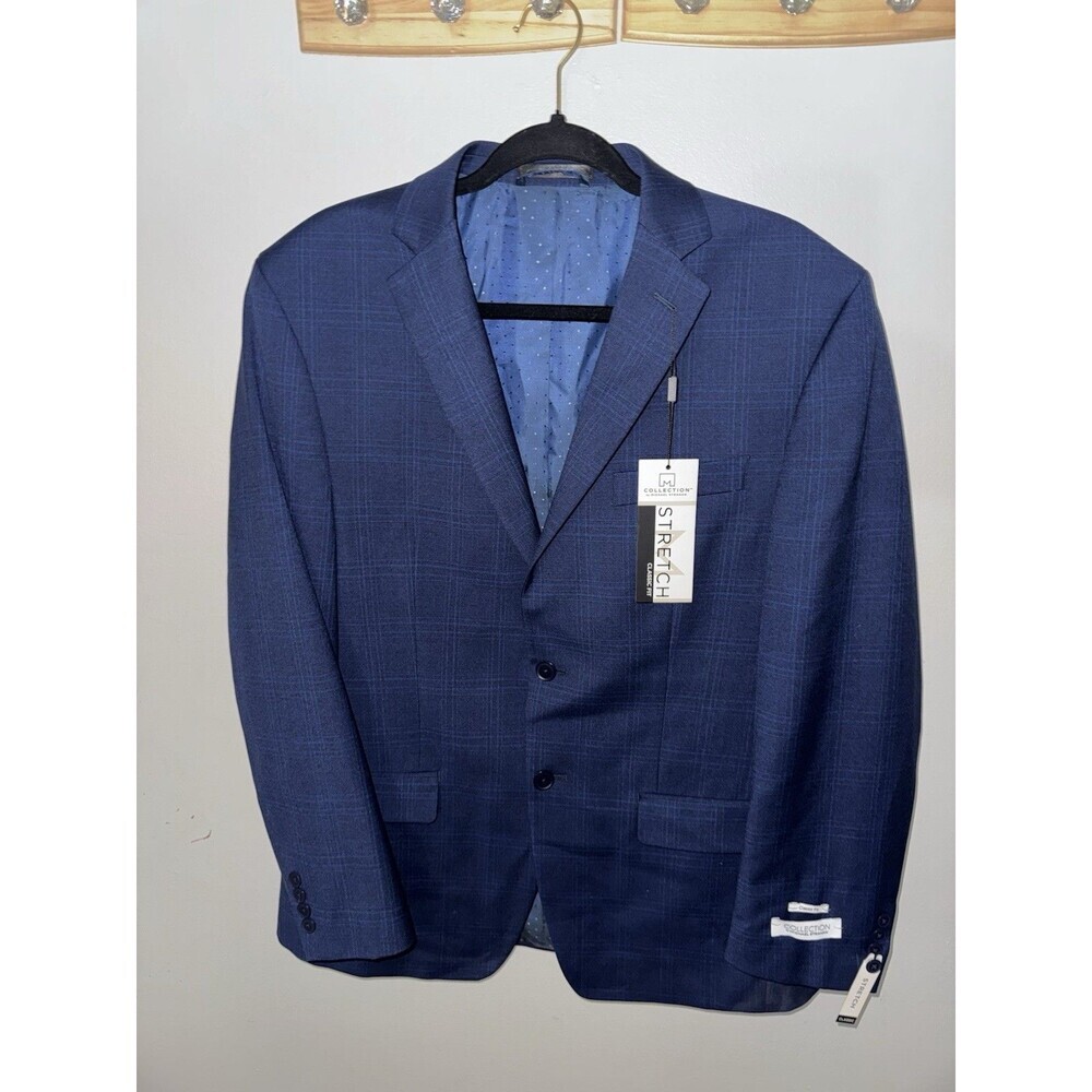 Collection By Michael Strahan-Blazer-40R-NWT-Classic Fit-Navy Plaid-2 Button